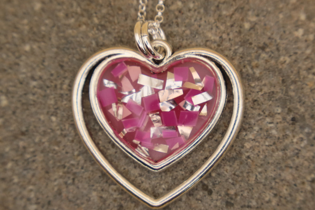 100% Recycled 925 Sterling Silver 18 Inch Necklace with Double Heart Shaped Metal Pendant