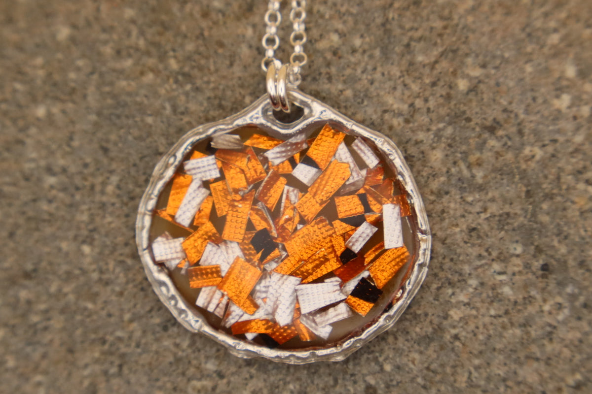 100% Recycled 925 Sterling Silver 16 Inch Necklace with Round Shaped Metal Pendant