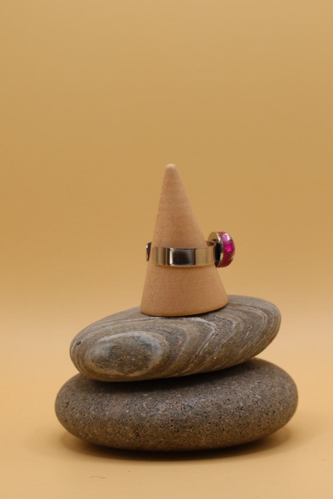 Adjustable Surgical Stainless Steel Ring with Bead made from Plastic Straw & Eco Resin