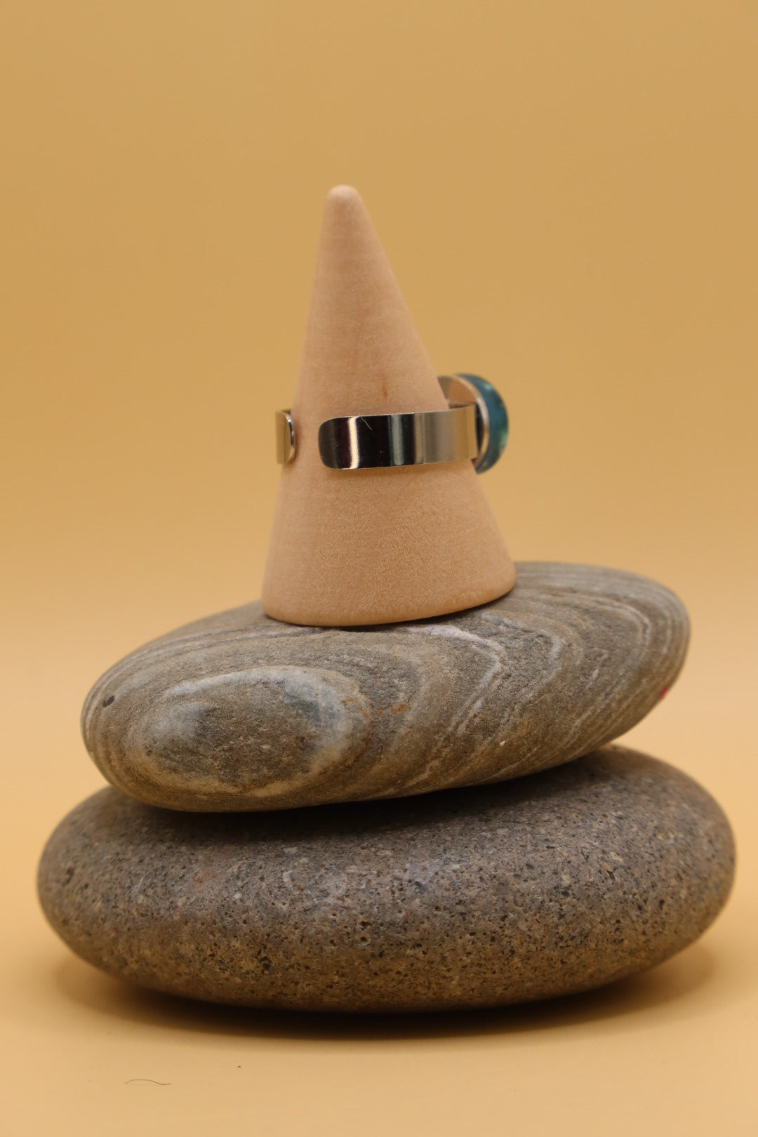 Adjustable Surgical Stainless Steel Ring with Bead made with Prosecco Foil & Eco Resin