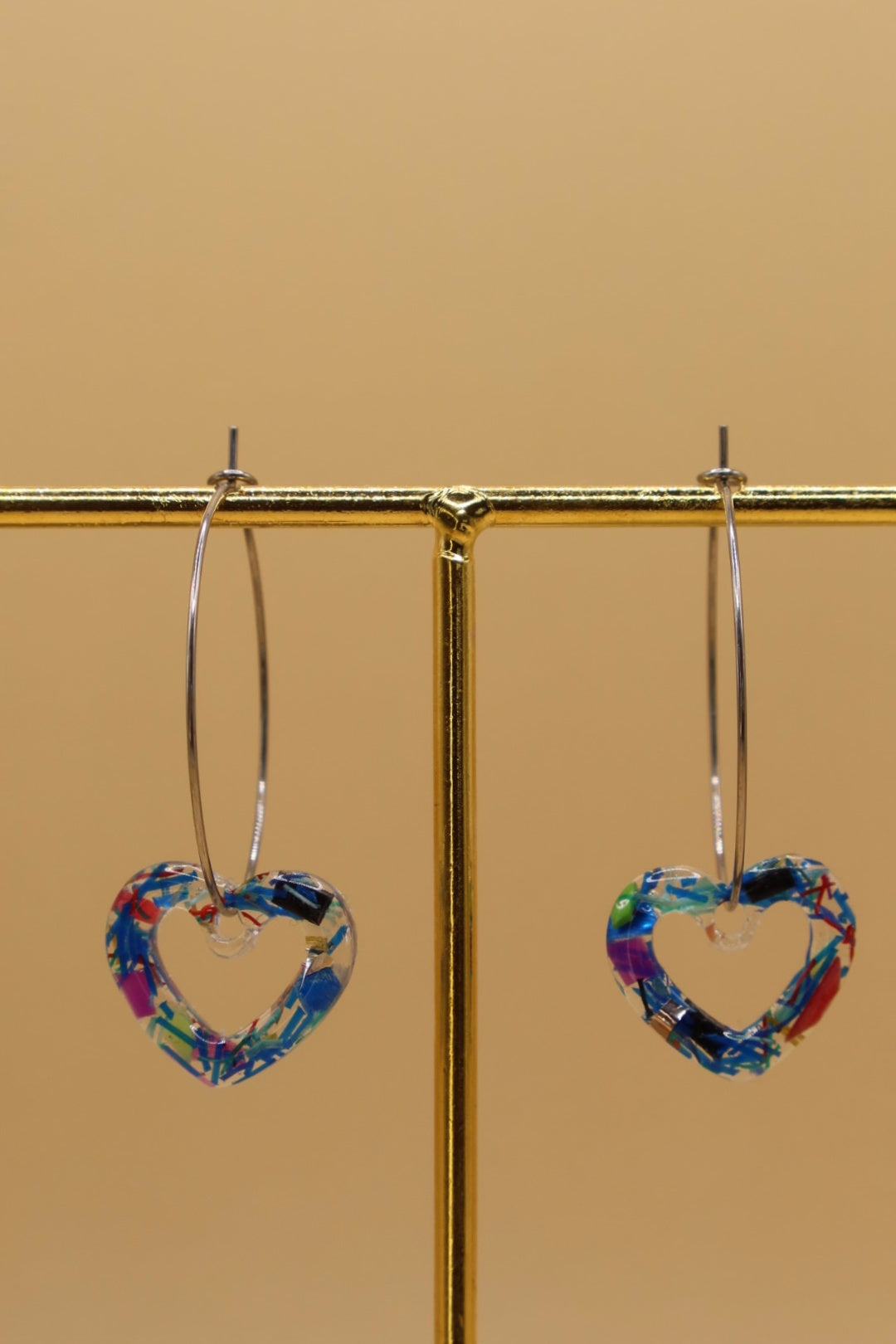 Heart Earrings with Beach Clean Rubbish Charms on Surgical Stainless Steel 3cm Hoops