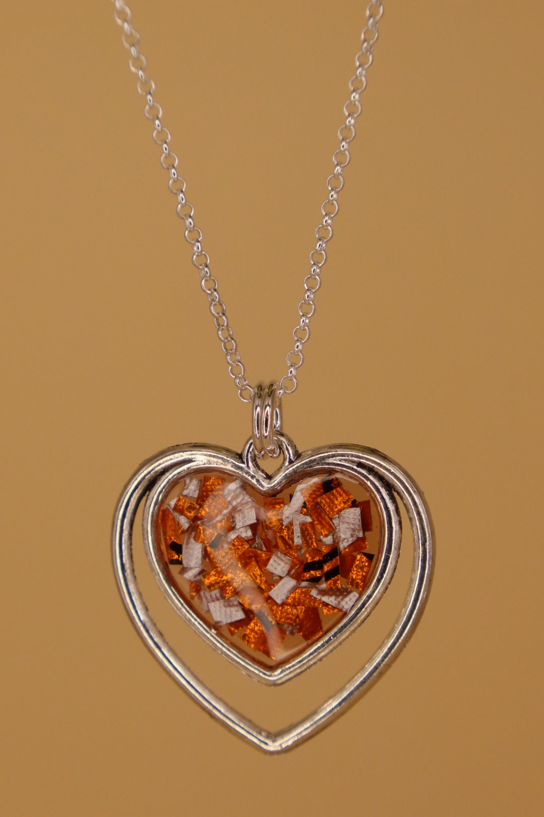 100% Recycled 925 Sterling Silver 18 Inch Necklace with Double Heart Shaped Metal Pendant