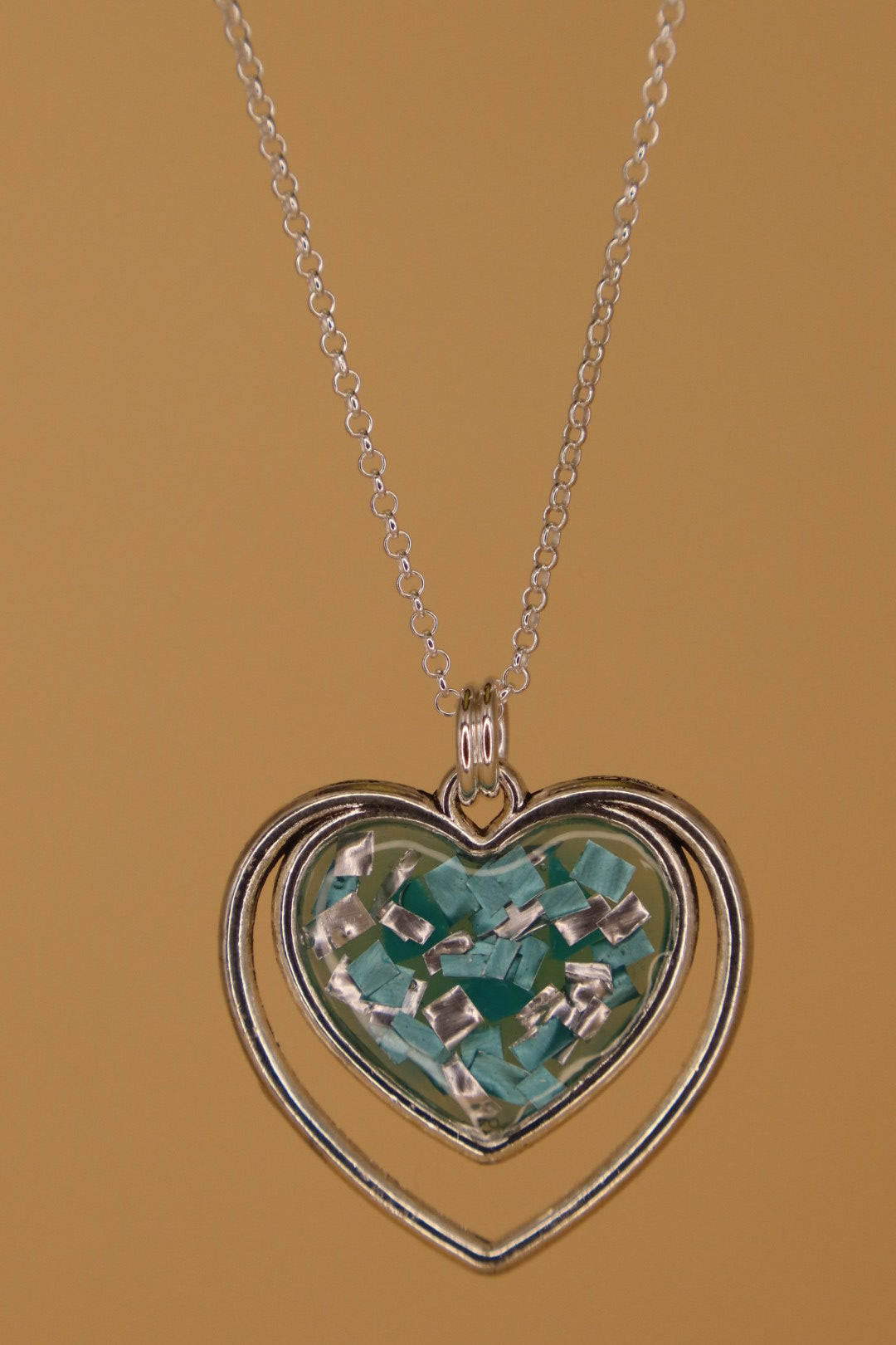 100% Recycled 925 Sterling Silver 18 Inch Necklace with Double Heart Shaped Metal Pendant