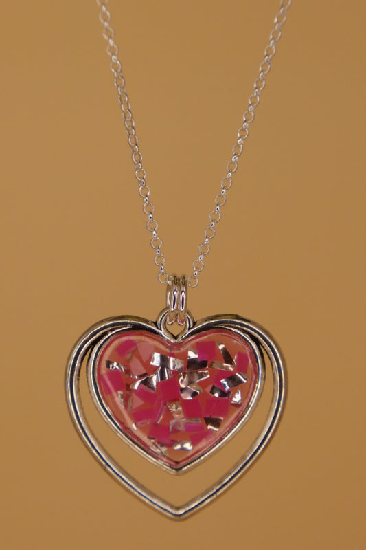 100% Recycled 925 Sterling Silver 18 Inch Necklace with Double Heart Shaped Metal Pendant