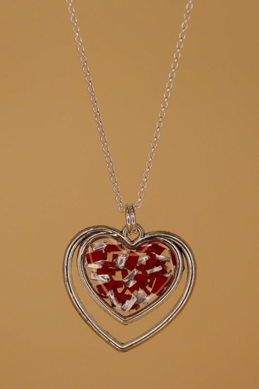 100% Recycled 925 Sterling Silver 18 Inch Necklace with Double Heart Shaped Metal Pendant