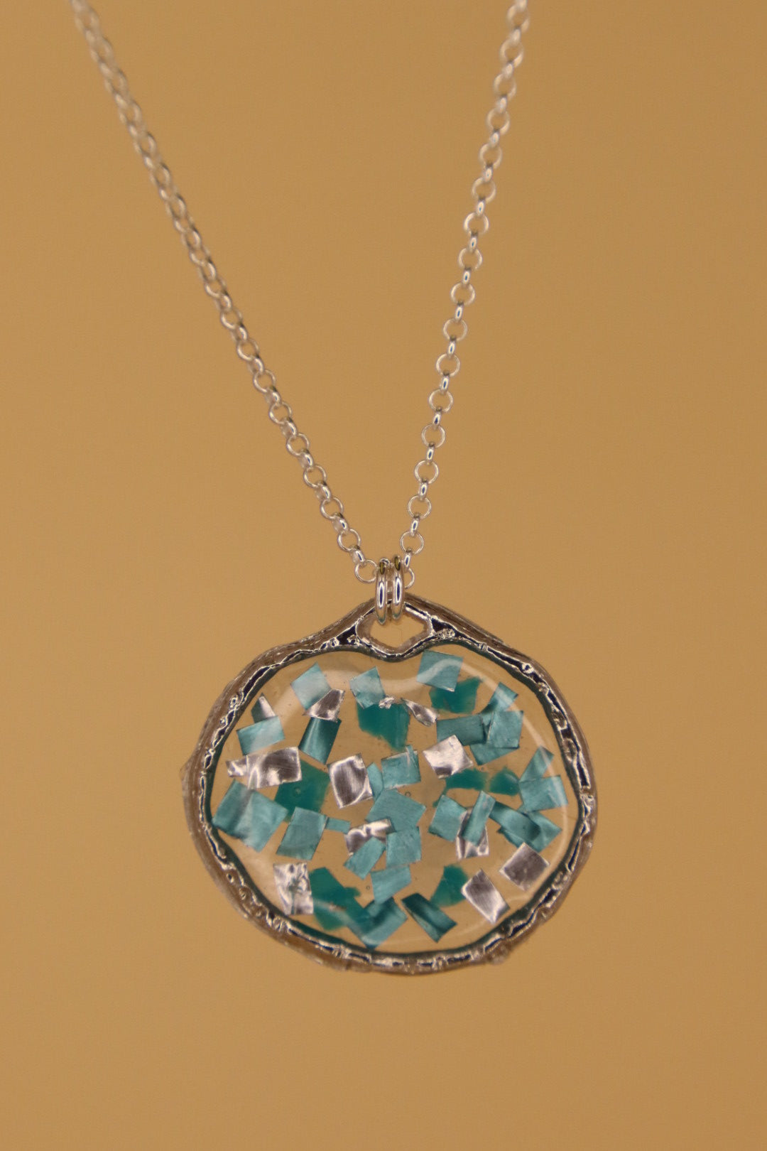 100% Recycled 925 Sterling Silver 16 Inch Necklace with Round Shaped Metal Pendant