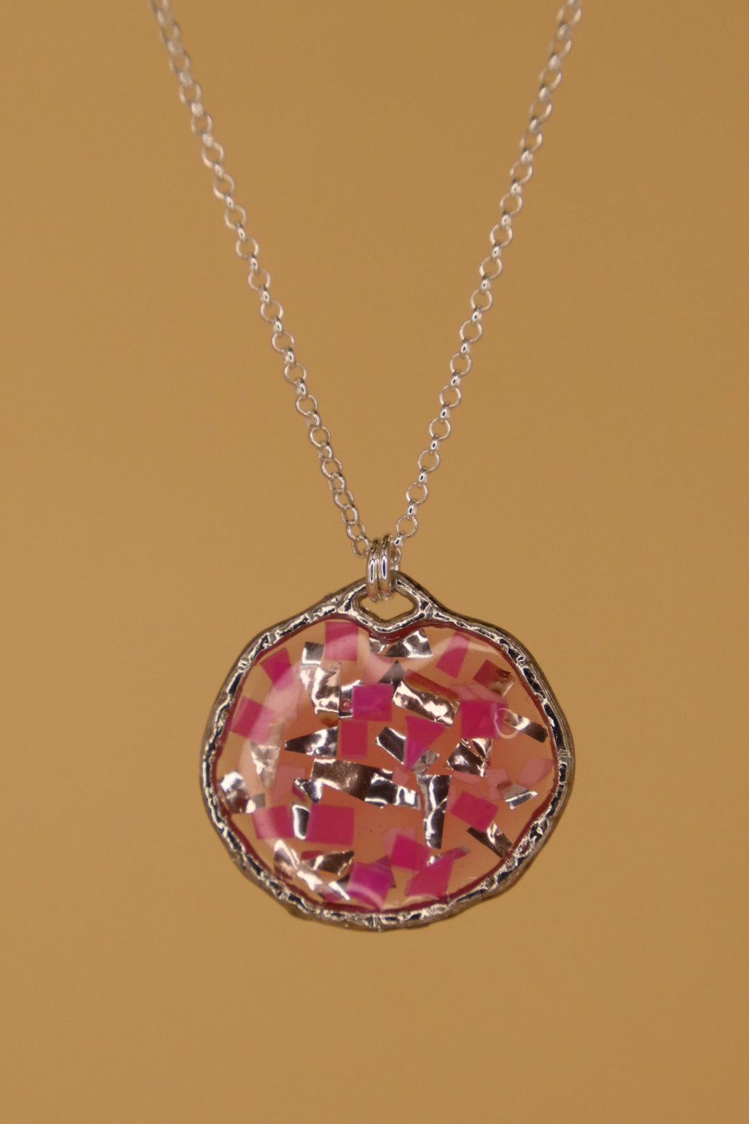 100% Recycled 925 Sterling Silver 16 Inch Necklace with Round Shaped Metal Pendant