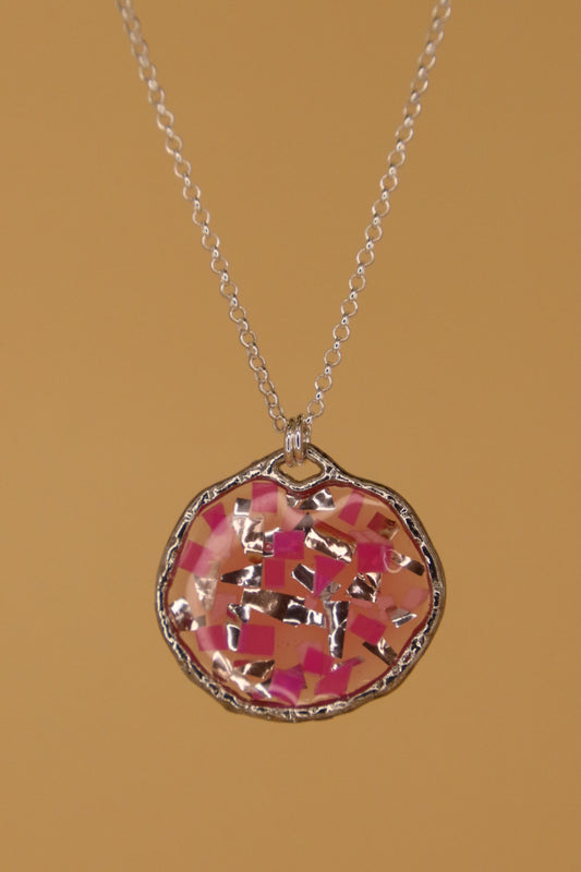 100% Recycled 925 Sterling Silver 16 Inch Necklace with Round Shaped Metal Pendant