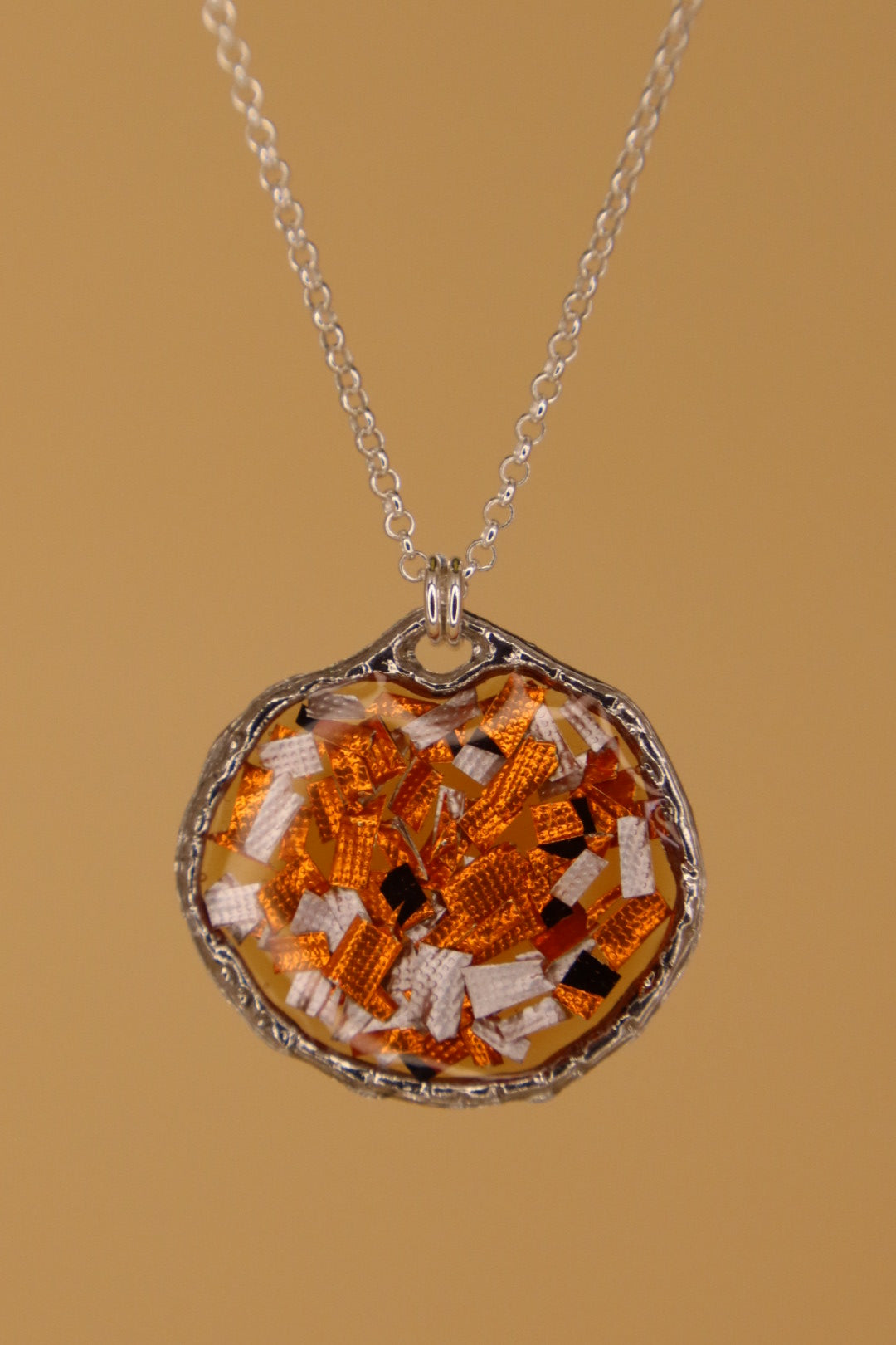 100% Recycled 925 Sterling Silver 16 Inch Necklace with Round Shaped Metal Pendant