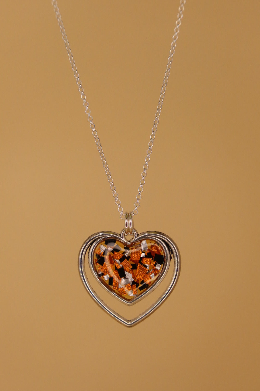 100% Recycled 925 Sterling Silver 18 Inch Necklace with Double Heart Shaped Metal Pendant