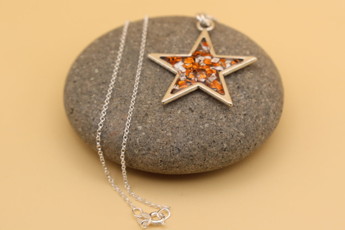 100% Recycled 925 Sterling Silver 18 Inch Necklace with Star Shaped Metal Pendant