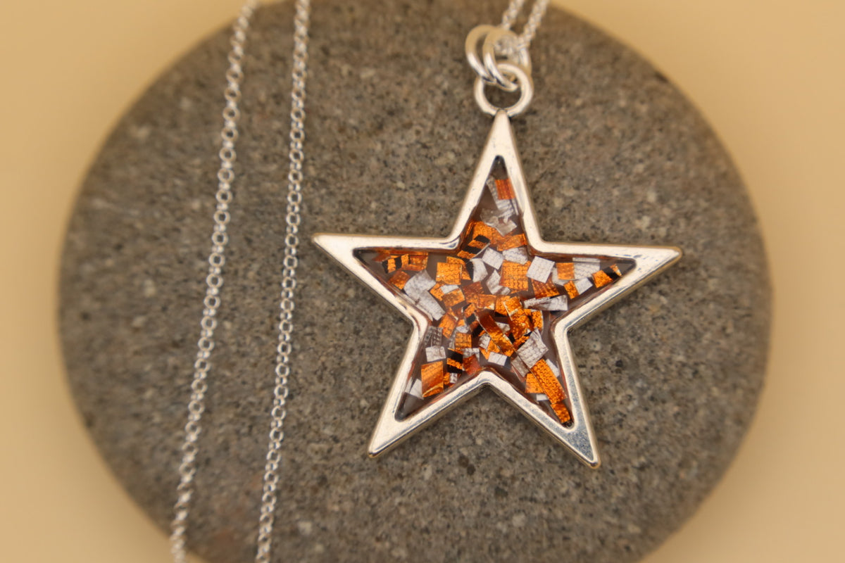 100% Recycled 925 Sterling Silver 18 Inch Necklace with Star Shaped Metal Pendant