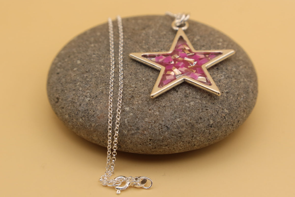 100% Recycled 925 Sterling Silver 18 Inch Necklace with Star Shaped Metal Pendant