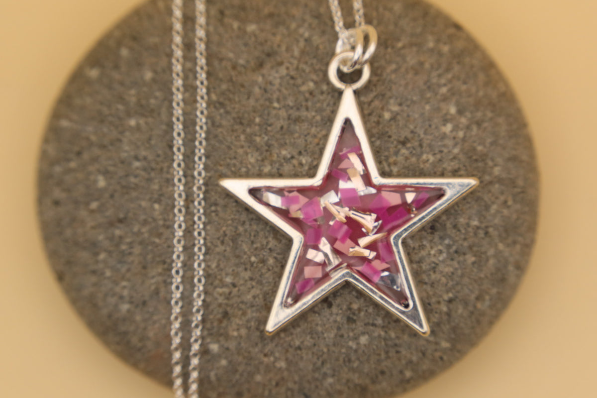 100% Recycled 925 Sterling Silver 18 Inch Necklace with Star Shaped Metal Pendant