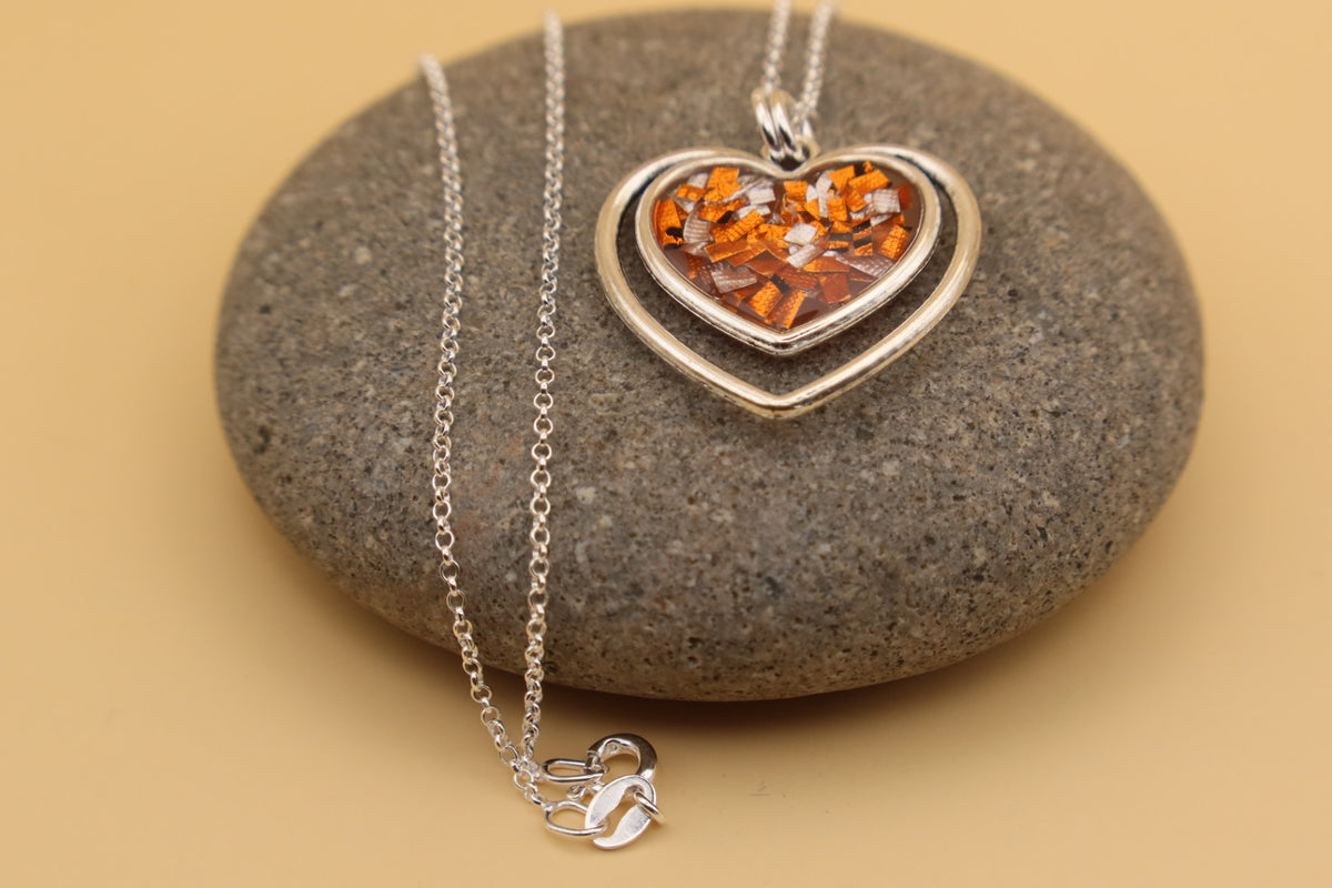 100% Recycled 925 Sterling Silver 18 Inch Necklace with Double Heart Shaped Metal Pendant