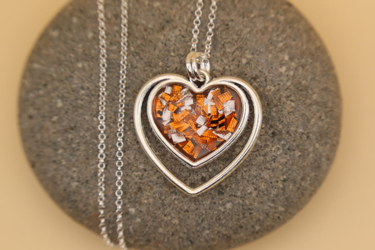 100% Recycled 925 Sterling Silver 18 Inch Necklace with Double Heart Shaped Metal Pendant