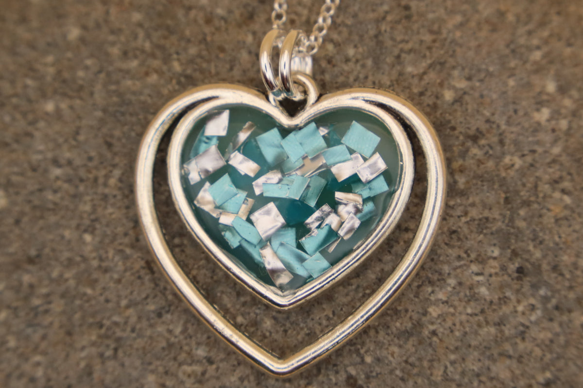 100% Recycled 925 Sterling Silver 18 Inch Necklace with Double Heart Shaped Metal Pendant
