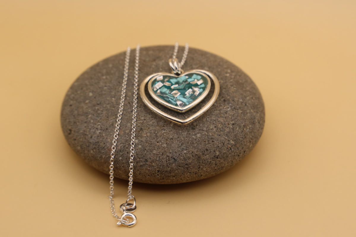 100% Recycled 925 Sterling Silver 18 Inch Necklace with Double Heart Shaped Metal Pendant