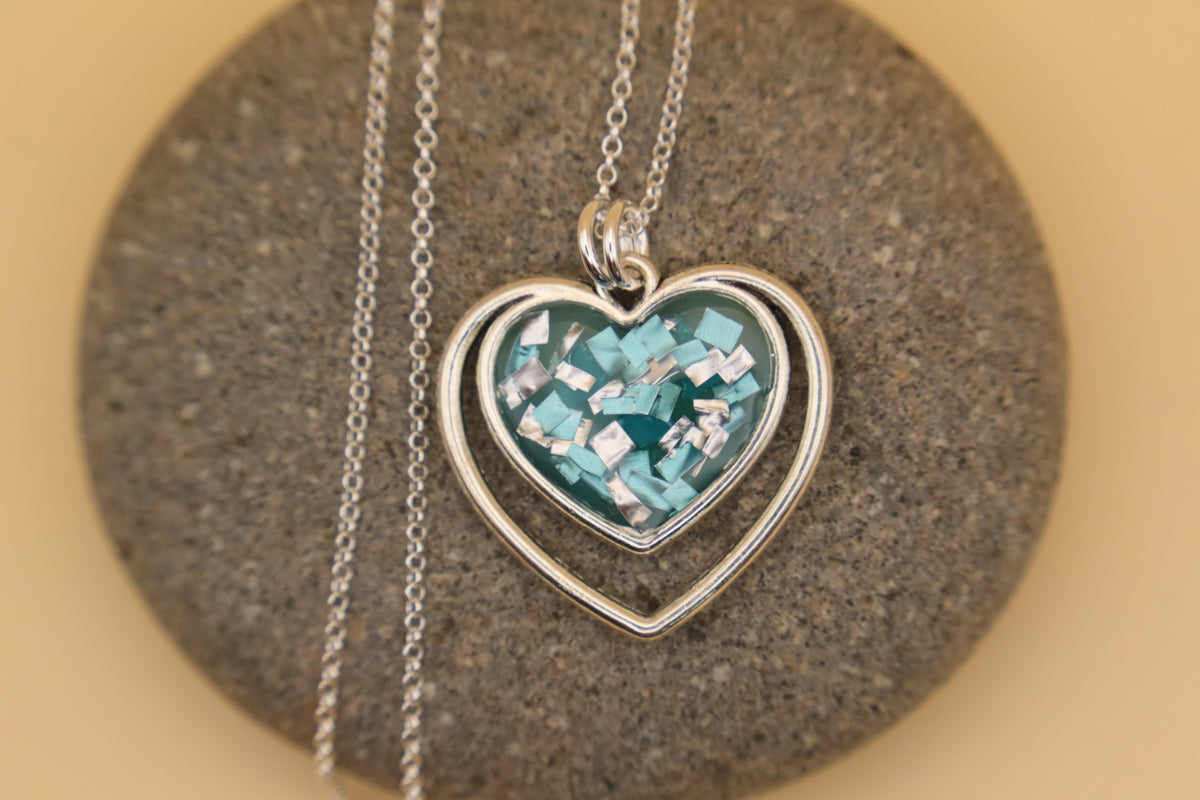 100% Recycled 925 Sterling Silver 18 Inch Necklace with Double Heart Shaped Metal Pendant