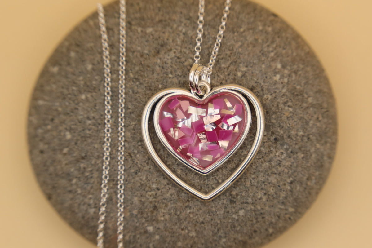 100% Recycled 925 Sterling Silver 18 Inch Necklace with Double Heart Shaped Metal Pendant