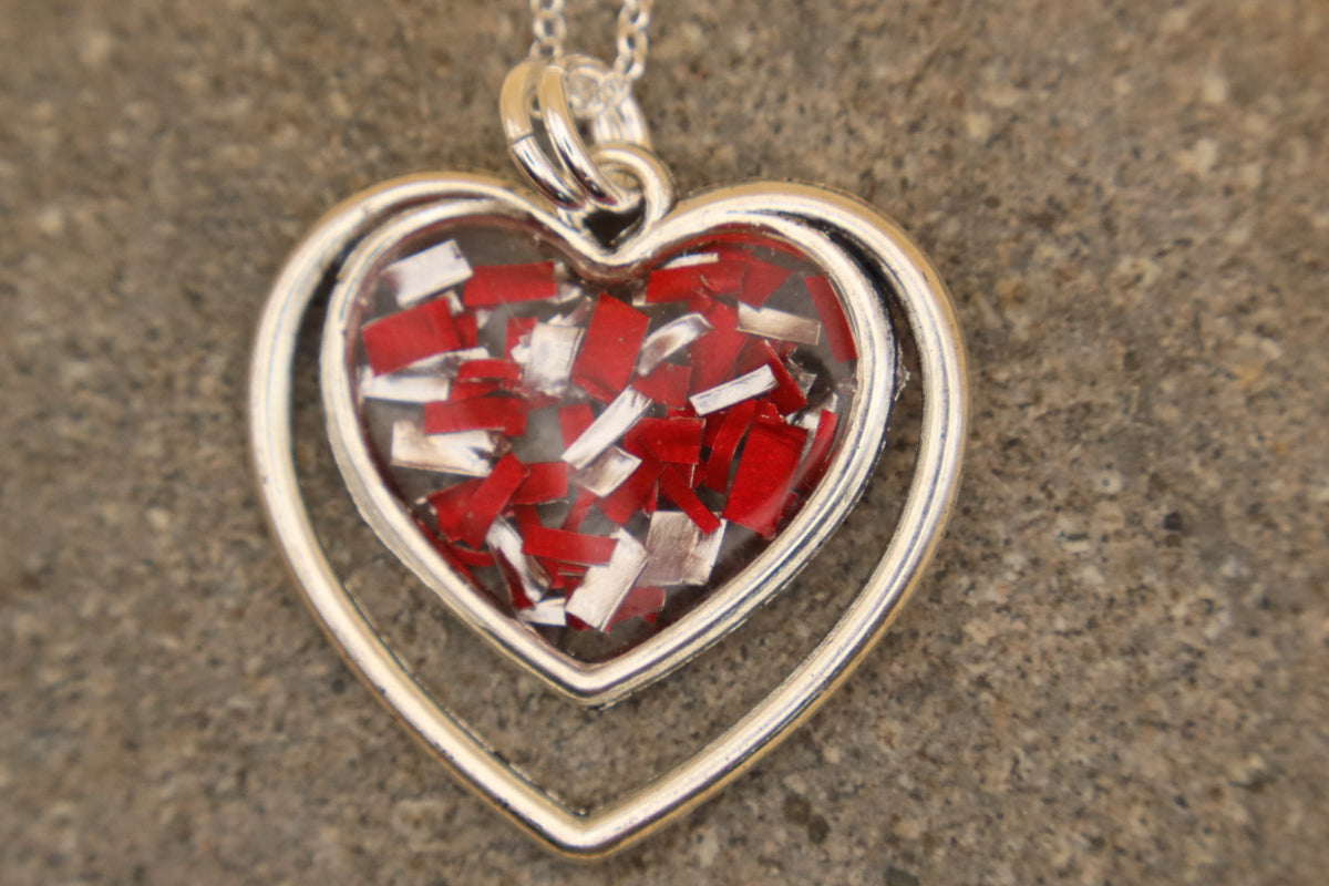 100% Recycled 925 Sterling Silver 18 Inch Necklace with Double Heart Shaped Metal Pendant