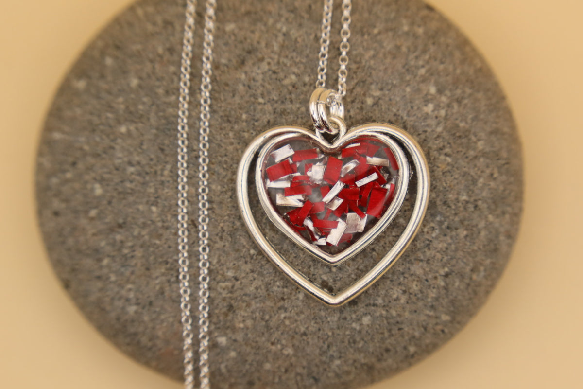 100% Recycled 925 Sterling Silver 18 Inch Necklace with Double Heart Shaped Metal Pendant