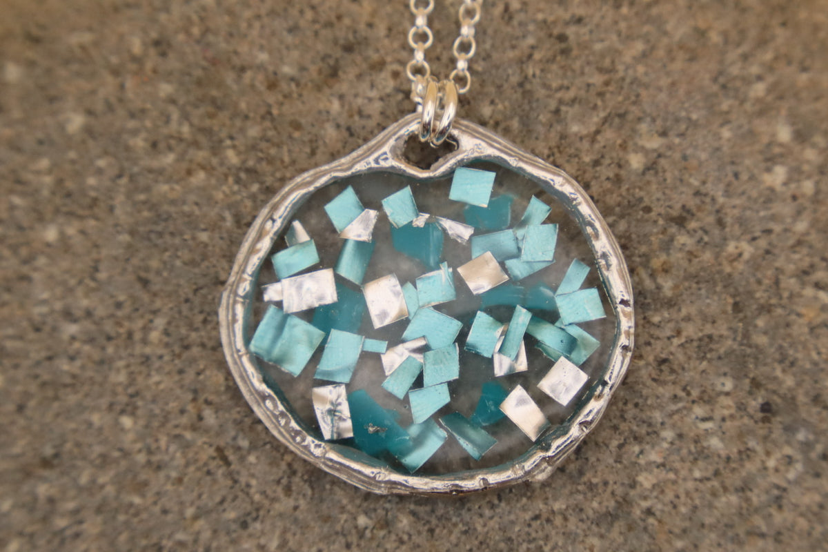 100% Recycled 925 Sterling Silver 16 Inch Necklace with Round Shaped Metal Pendant