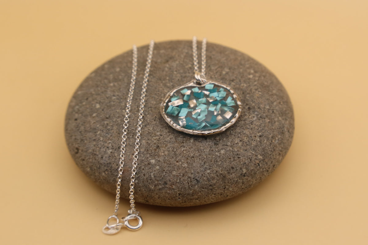 100% Recycled 925 Sterling Silver 16 Inch Necklace with Round Shaped Metal Pendant