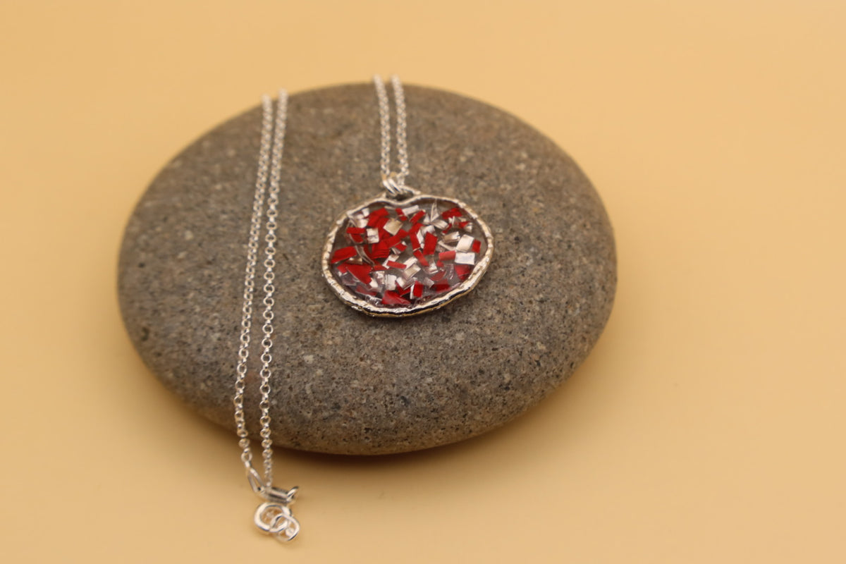 100% Recycled 925 Sterling Silver 16 Inch Necklace with Round Shaped Metal Pendant