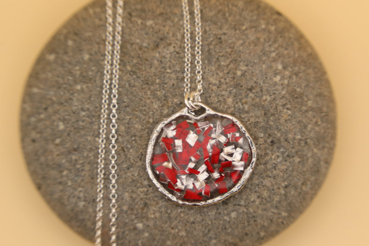 100% Recycled 925 Sterling Silver 16 Inch Necklace with Round Shaped Metal Pendant