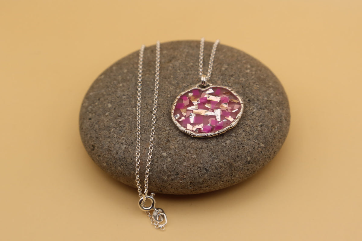 100% Recycled 925 Sterling Silver 16 Inch Necklace with Round Shaped Metal Pendant