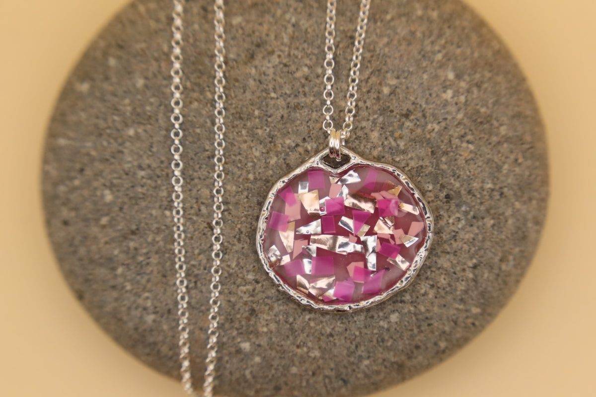 100% Recycled 925 Sterling Silver 16 Inch Necklace with Round Shaped Metal Pendant