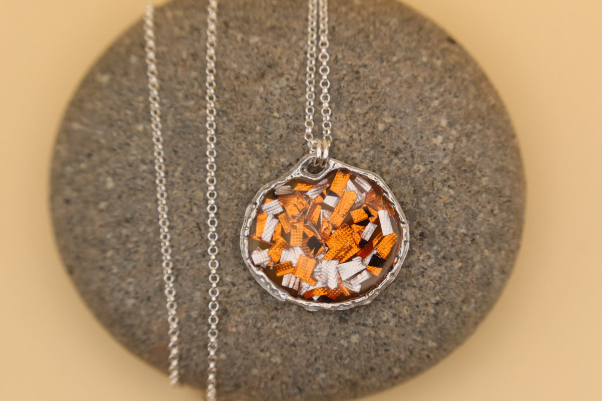 100% Recycled 925 Sterling Silver 16 Inch Necklace with Round Shaped Metal Pendant