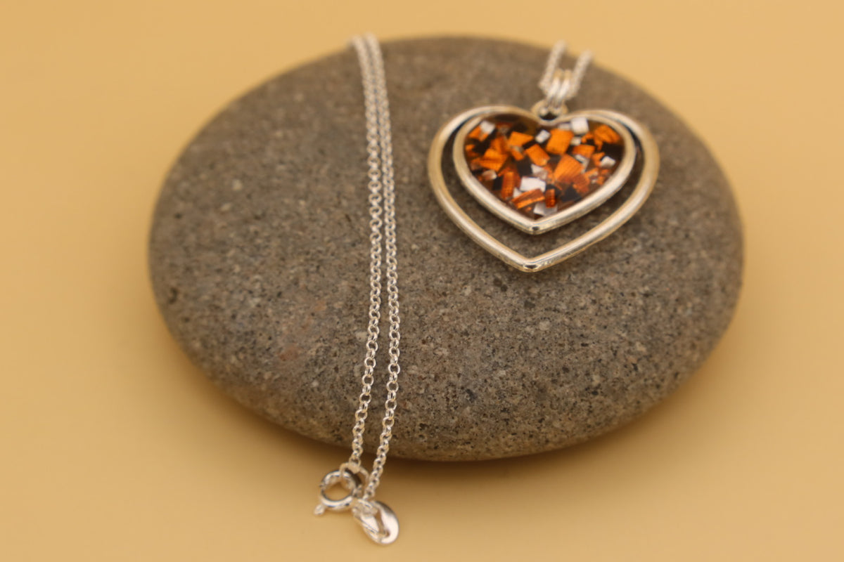 100% Recycled 925 Sterling Silver 18 Inch Necklace with Double Heart Shaped Metal Pendant