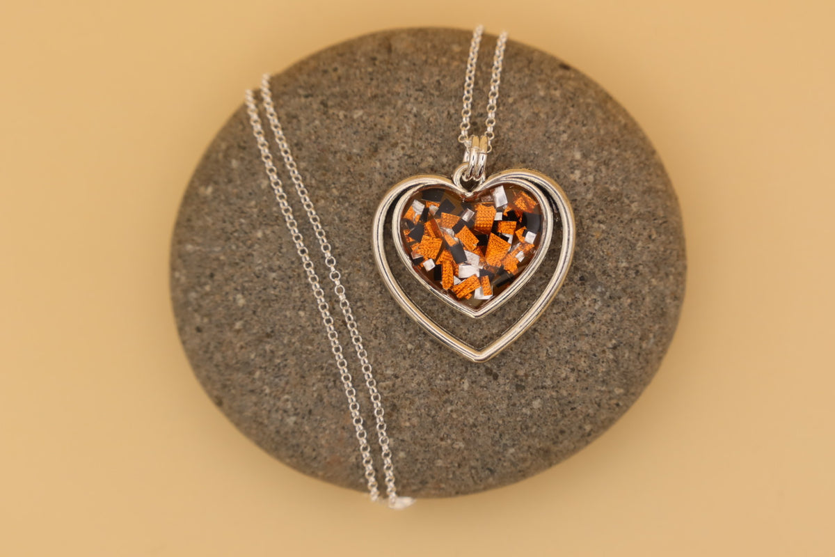 100% Recycled 925 Sterling Silver 18 Inch Necklace with Double Heart Shaped Metal Pendant