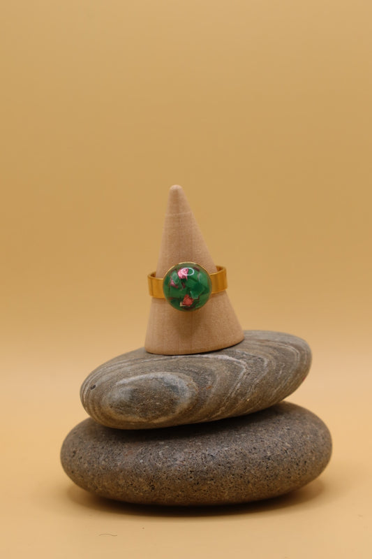 Adjustable Surgical Stainless Steel Ring with Bead made with Shotgun Cartridge & Eco Resin