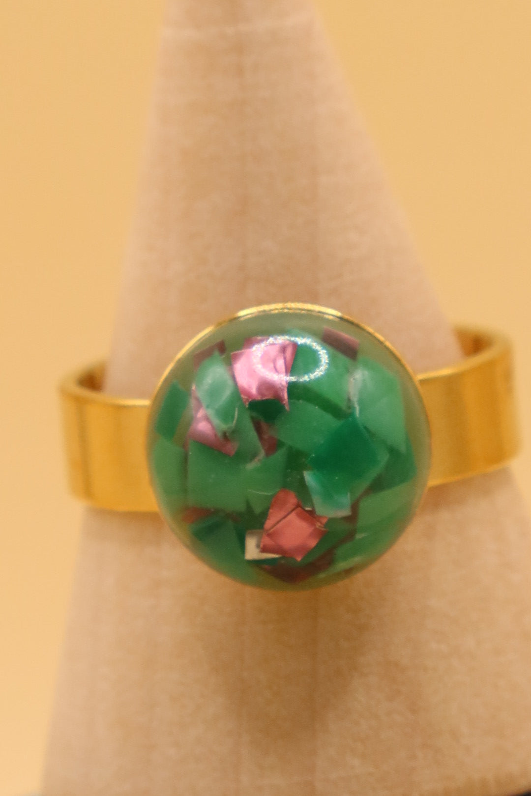 Adjustable Surgical Stainless Steel Ring with Bead made with Shotgun Cartridge & Eco Resin