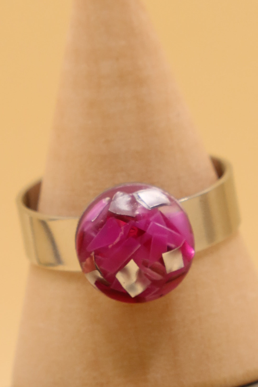 Adjustable Surgical Stainless Steel Ring with Bead made from Plastic Straw & Eco Resin