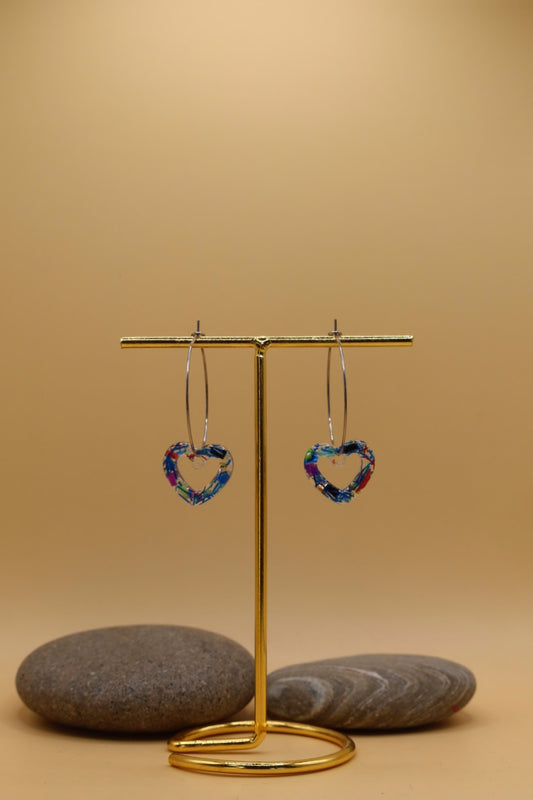 Heart Earrings with Beach Clean Rubbish Charms on Surgical Stainless Steel 3cm Hoops