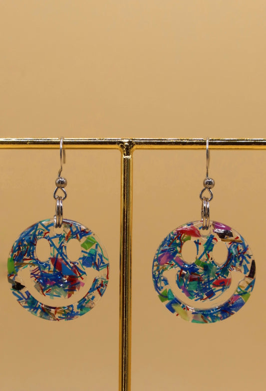 Smiley Face Earrings with Beach Clean Rubbish Charms on Surgical Stainless Steel Hooks