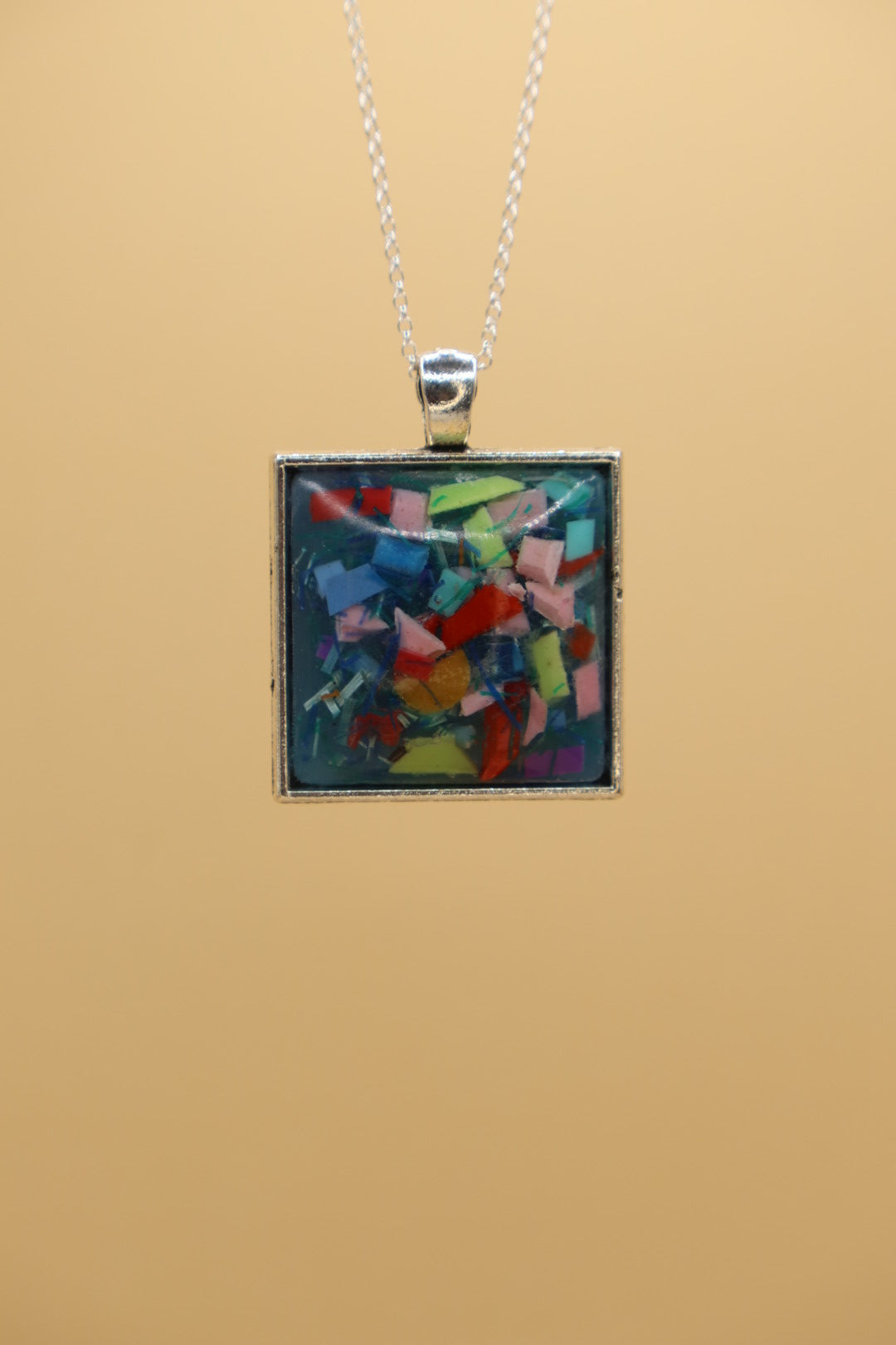 100% Recycled 925 Sterling Silver 18 Inch Necklace with Square Shaped Metal Pendant