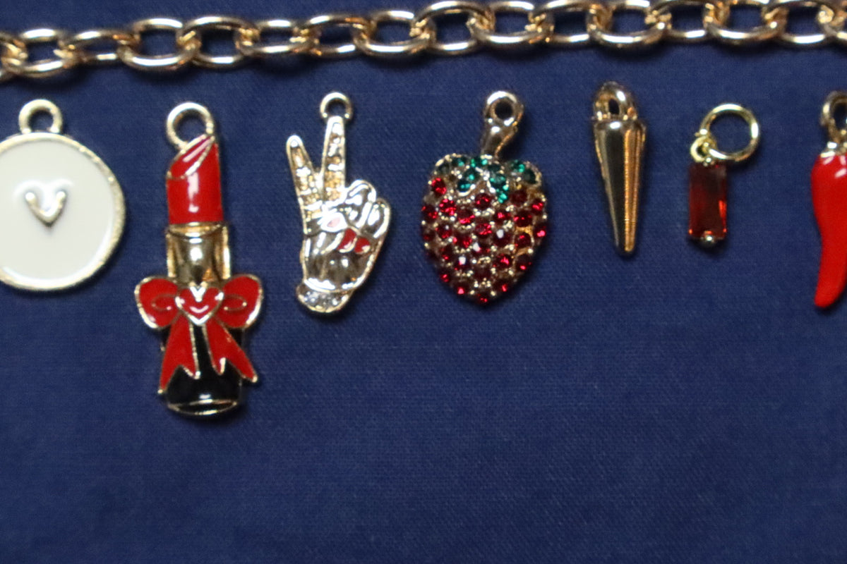 Red Spells Danger Charm Bracelet Making Kit (Gold)