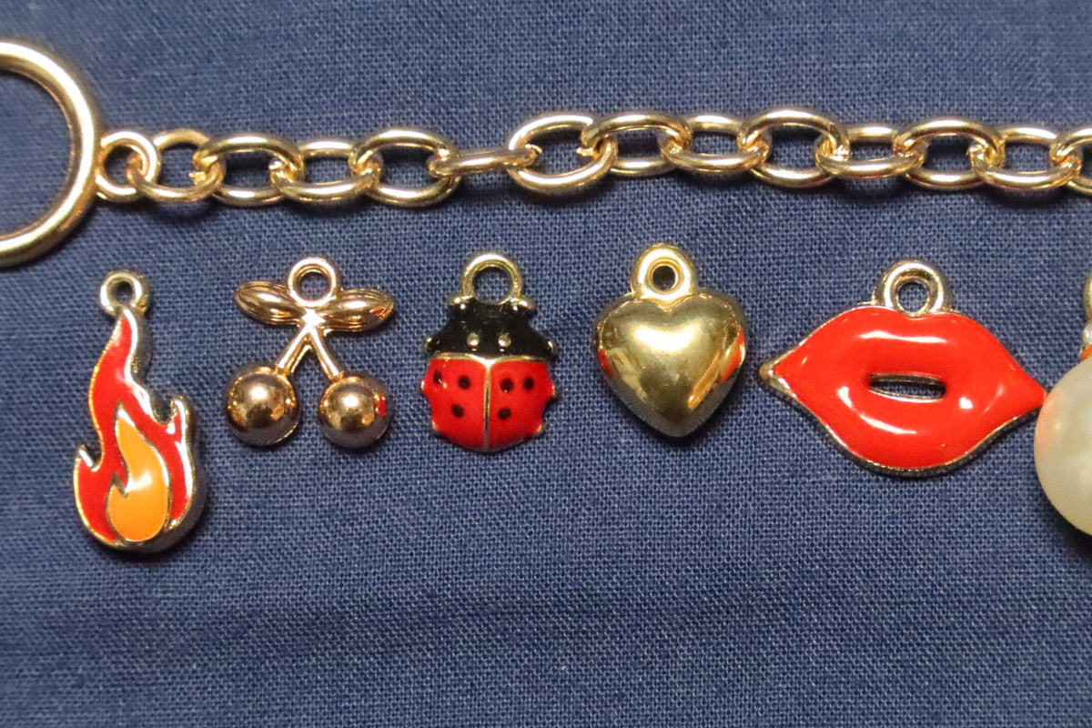 Red Spells Danger Charm Bracelet Making Kit (Gold)