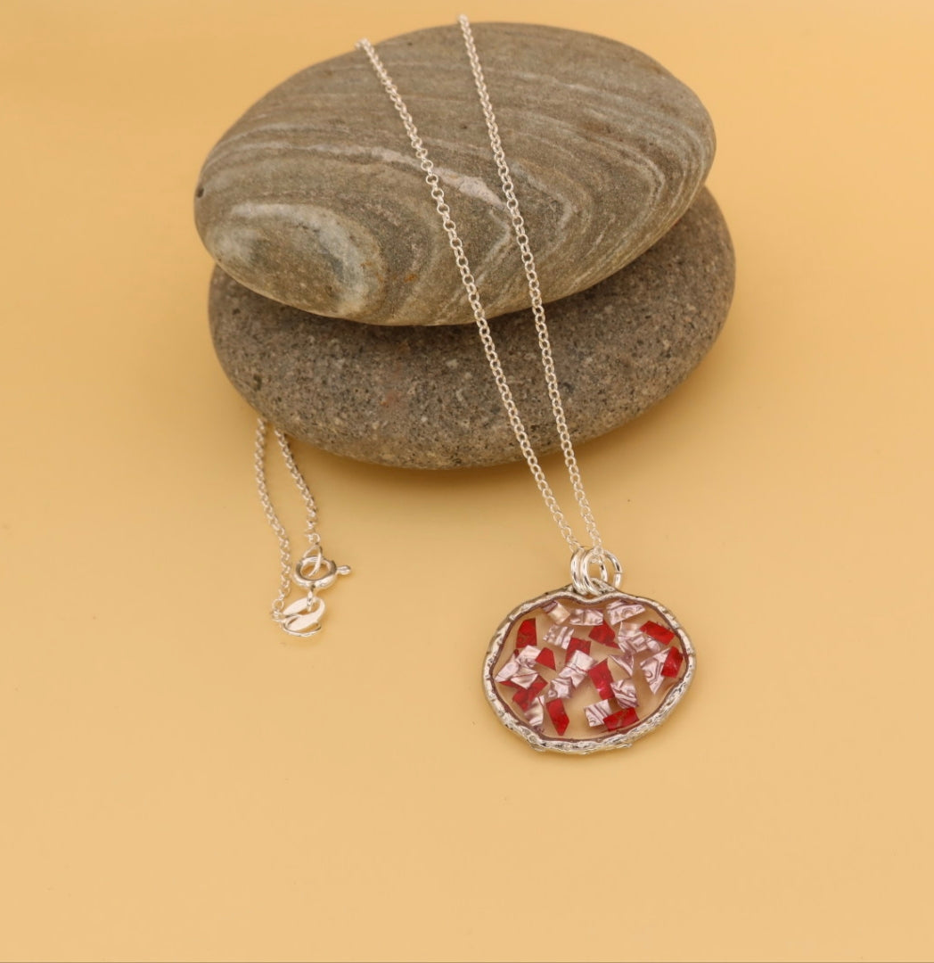 100% Recycled 925 Sterling Silver 16 Inch Necklace with Round Shaped Metal Pendant
